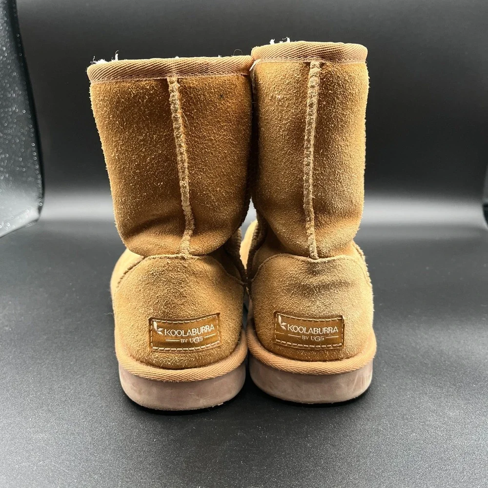 Koolaburra by UGG Victoria Short Boots Kids 3 Brown Suede Faux Fur Lined 1019374